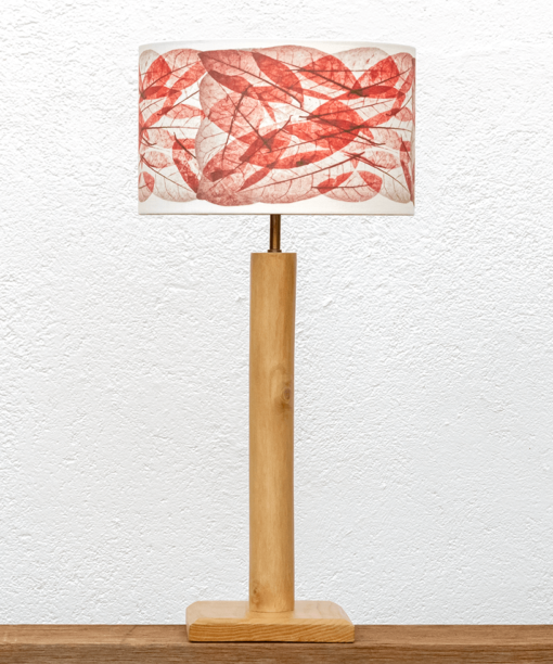 Lámpara Cigüeña Hojas Rojas- lámpara de mesa de madera de Paulownia grande y pantalla Hojas rojas- Yolpiq/049 - dn