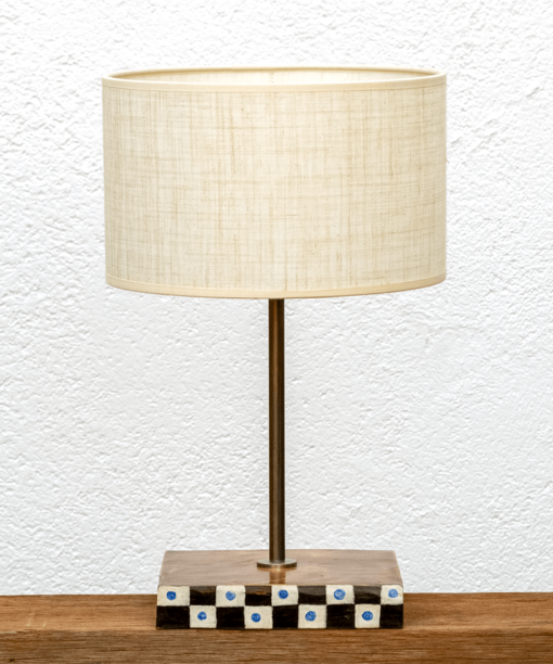 Lámpara Concha - Lámpara de mesa de castaño pintado con Pantalla de Lino - Yolpiq/073 - dn