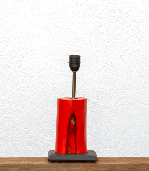 Lámpara Fuego-base de Lámpara Yolpiq/006 de madera de Paulownia tintada en naranja sobre Base de madera de Castaño en negro - dn