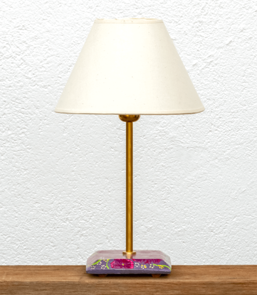 Lámpara Violeta pantalla - Base de Lámpara pintado con motivo flores en tonos violetas con Pantalla blanca - Yolpiq/069 -dn