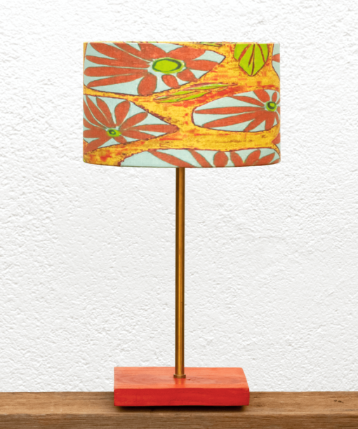 Lámpara Alba pantalla Margaritas - Lámpara de madera de Castaño teñida en naranja con Pantalla Margaritas - Yolpiq/024 -dn