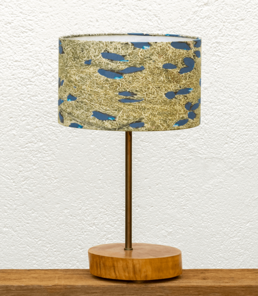 Lámpara Atlantico pantalla-Violetas - Yolpiq/028 Base de Lámpara de madera de Nogal natural con Pantalla Violetas - dn