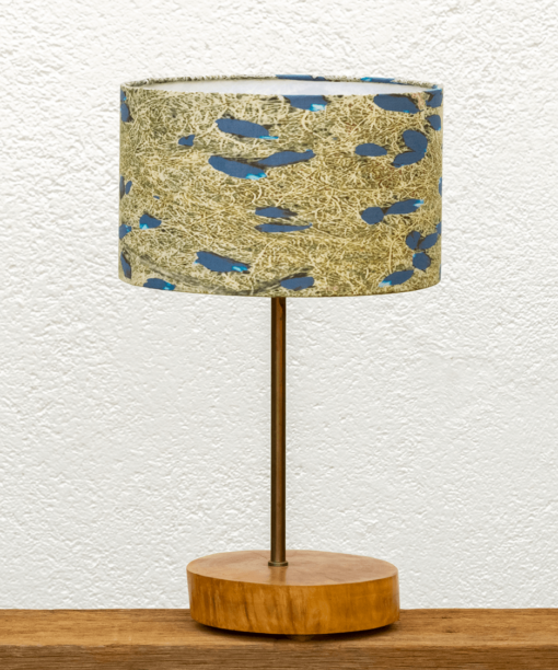 Lámpara Atlantico pantalla-Violetas - Yolpiq/028 Base de Lámpara de madera de Nogal natural con Pantalla Violetas - dn