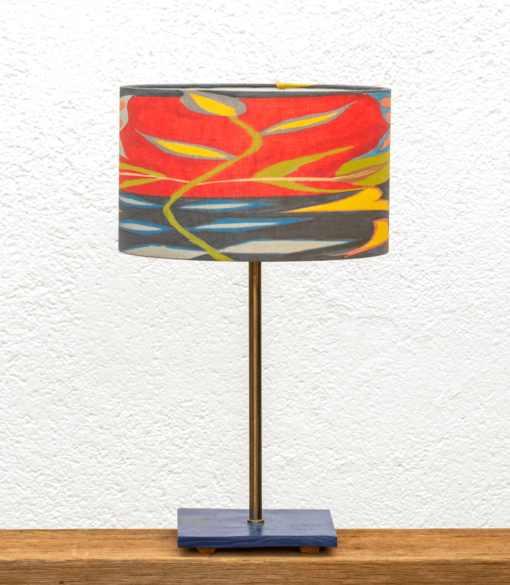 Lámpara Mar pantalla Mariposa-Roja - Lámpara de mesa, portapantalla pintado Azúl con Pantalla Mariposa Roja -Yolpiq/030 -dn