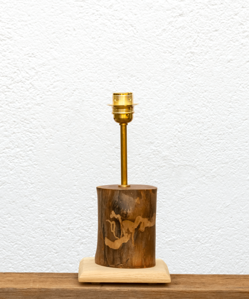 Lámpara Natural-base de madera de Castaño y tronco de madera de Nogal con dibujo Natural - Yolpiq/007-dn