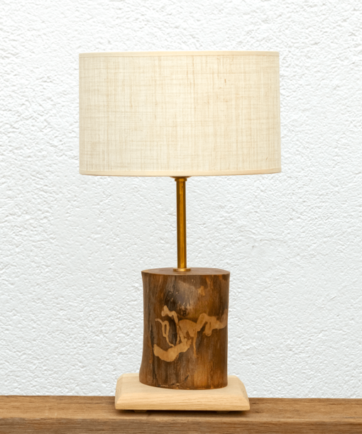 Lámpara Natural pantalla Lino - Lámpara de mesa, de madera de Nogal al natural, con base de madera de Castaño y Pantalla de Lino - Yolpiq/007 -dn