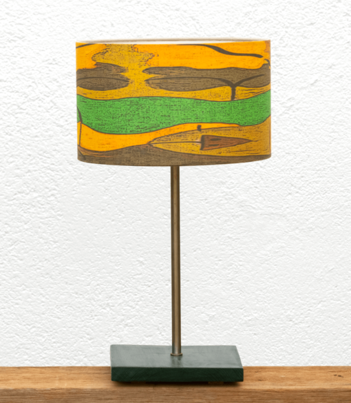 Lámpara Verde pantalla Salamandra - Lámpara de mesa de madera de Castaño color Verde con Pantalla Salamandra de lino y algodón - Yolpiq/065 -dn