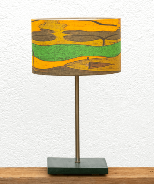 Lámpara Verde pantalla Salamandra - Lámpara de mesa de madera de Castaño color Verde con Pantalla Salamandra de lino y algodón - Yolpiq/065 -dn